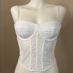 Dealmore White Lace satin detail bustier corset Victorian y2k top S 🖤